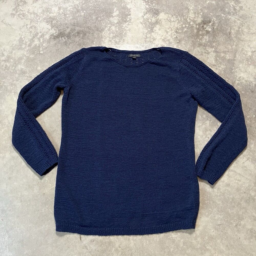 Rachel Zoe Sweater Womens XL Blue Round Neck Textured Cotton Blend
